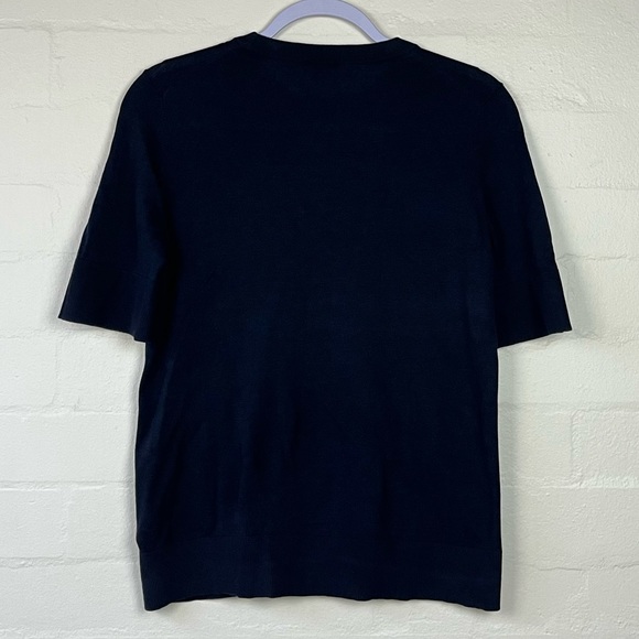 Cos Sweater sz Small Navy Blue 3/4 sleeve pullover contrast hem Cotton Silk Mix - Picture 9 of 10